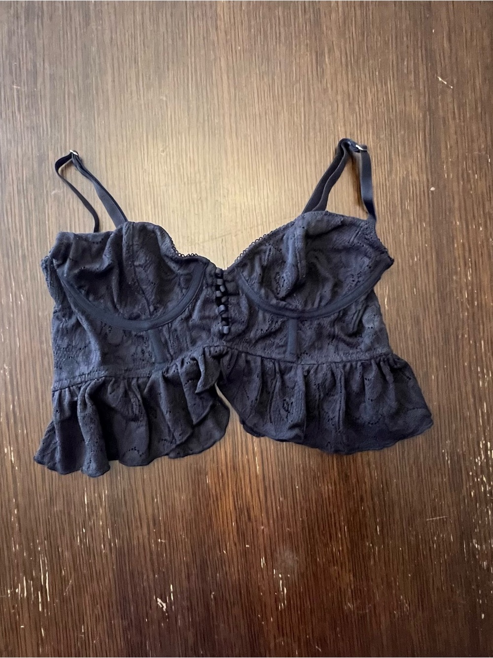 Out From Under Urban Outfitters Black Lace Corset Bustier Ruffle Top